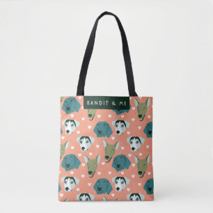 Bolso De Tela Perros Cute Dapper y Personalizable Corazón Rosa