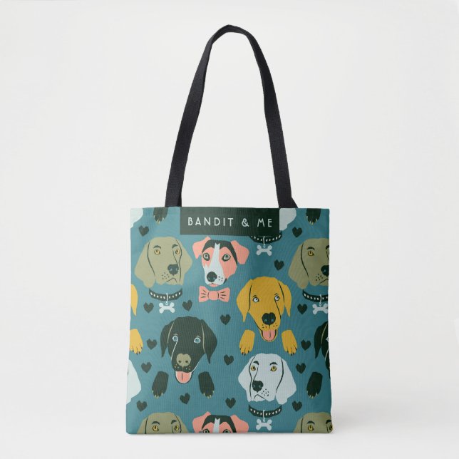 Bolso De Tela Perros Cute Dapper y Personalizable Corazón Verde  (Anverso)