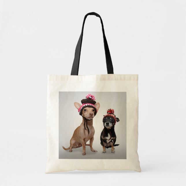 Bolso De Tela Perros de la chihuahua con la foto de los gorras (Frente)