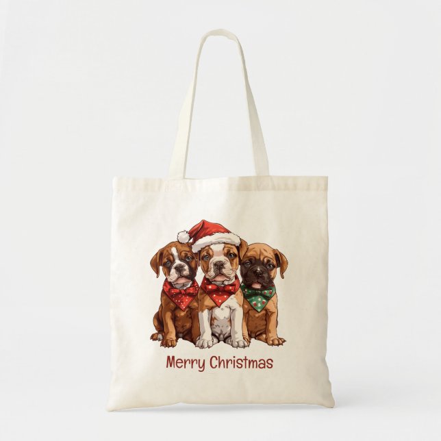Bolso De Tela Perros del Boxer navideño (Frente)