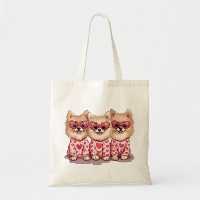 Bolso De Tela Perros día de San Valentín Pomeranian (Frente)