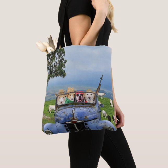 Bolso De Tela Perros divertidos en recogida vieja (Detalle)