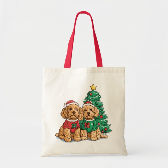 Bolso De Tela Perros Goldendoodle de Navidad (Frente)