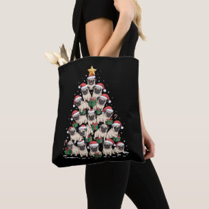 Bolso De Tela Perros Pug Árbol de Navidad Adorable Navidad Perro