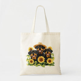 Bolso De Tela Perros Rottweiler Rodeados De Sunflowers