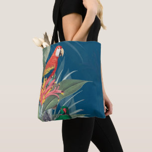 Bolso De Tela Perros tropicales y azul oscuro floral