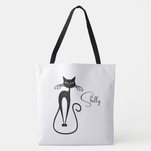 Bolso De Tela Persona de gato negro y delgado (Anverso)
