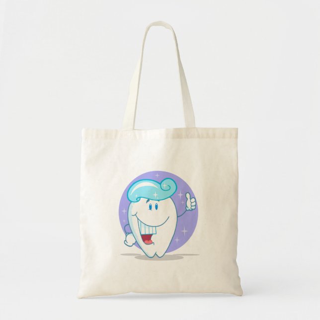 Bolso De Tela personaje de caricatura de dientes brillantes y ho (Frente)