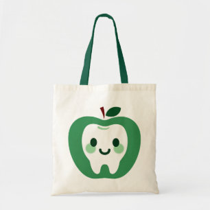 Bolso De Tela Personaje de diente de manzana verde Kawaii