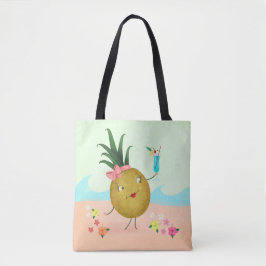Bolso De Tela Personaje de piña en la playa
