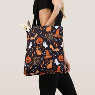 Bolso De Tela Personajes de halloween ilustrados en bg negro