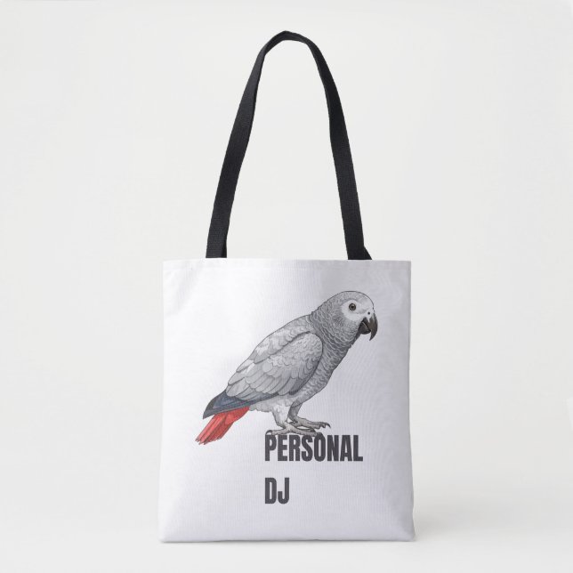 Bolso De Tela Personal DJ African Grey – Talking Parrot Design (Anverso)