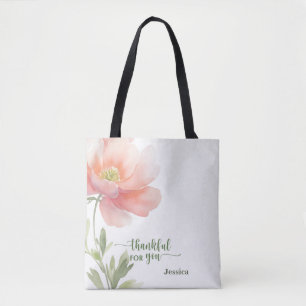Bolso De Tela Personaliza Agradecido Contigo Flor Acuarela