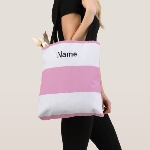 Bolso De Tela Personaliza Clásico Rosa Pastel + Rayas Blancas