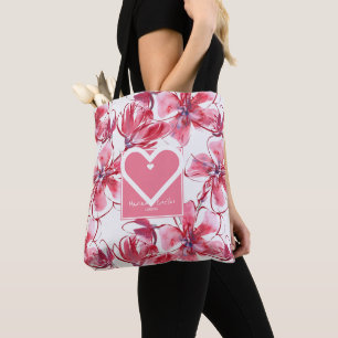 Bolso De Tela Personaliza con tu nombre y flores rojas del H. de