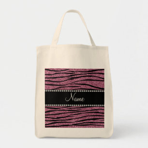 Bolso De Tela Personaliza el nombre misty purpurina rosa rayas d