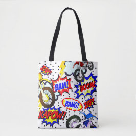 Bolso De Tela Personaliza Motocicletas de Cómic, Burbujas de Diá
