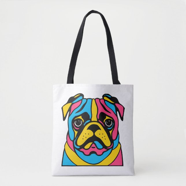 Bolso De Tela personalizable 3 tono pug (Anverso)