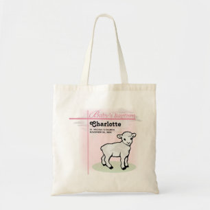 Bolso De Tela Personalizable, Bautizo, Rosa, Niña, Cordero