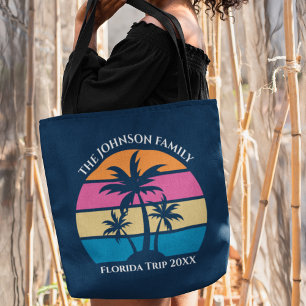 Bolso De Tela Personalizable Beach Trip Cute Blue Palm Tree