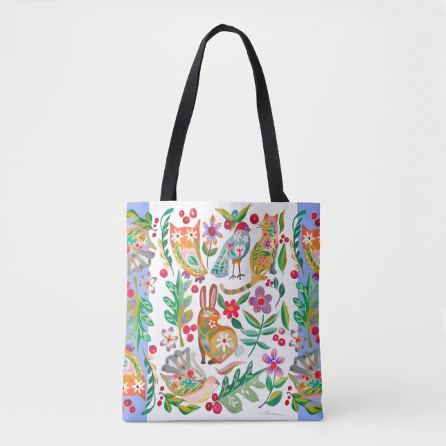 Bolso De Tela Personalizable blanco de amigos de animales floral (Anverso)
