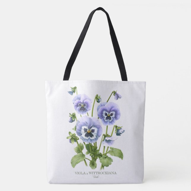 Bolso De Tela Personalizable de arte botánico Purple Pansies (Anverso)