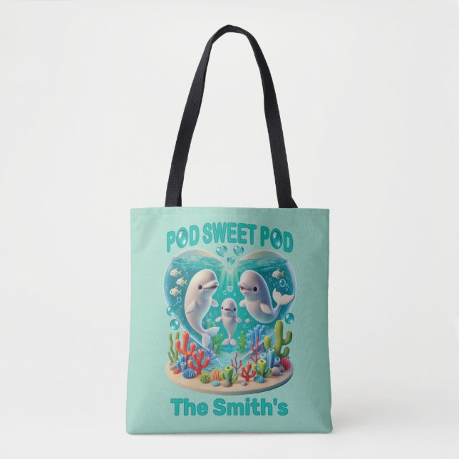 Bolso De Tela personalizable de la familia de ballenas "Pod Swee (Anverso)