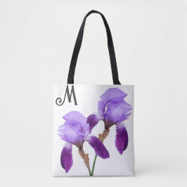 Bolso De Tela Personalizable M monograma bonito iris púrpura flo