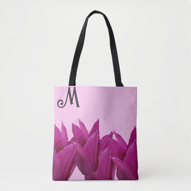 Bolso De Tela Personalizable M monograma bonito rosa floral eleg (Anverso)