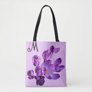 Bolso De Tela Personalizable M monograma flores púrpura boho gir