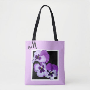 Bolso De Tela Personalizable M nombre monograma boho floral púrp
