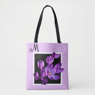 Bolso De Tela Personalizable M nombre monograma boho floral púrp