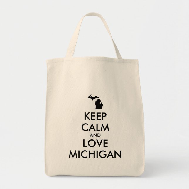 Bolso De Tela Personalizable MANTENER CALMA Y AMAR A MICHIGAN (Frente)