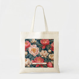 Bolso De Tela Personalizable Rosa y Peonies Blancos Oriental