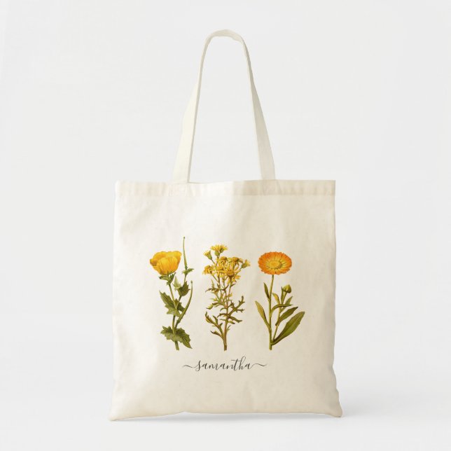 Bolso De Tela Personalización de la cosecha bruta amarilla flora (Frente)