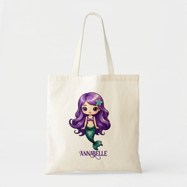Bolso De Tela Personalización de la sirena morada de bonito (Frente)