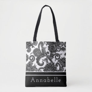 Bolso De Tela Personalización de los paisley negros y blancos