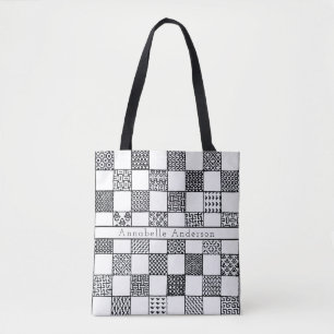 Bolso De Tela Personalización de Needlepoint en blanco y negro