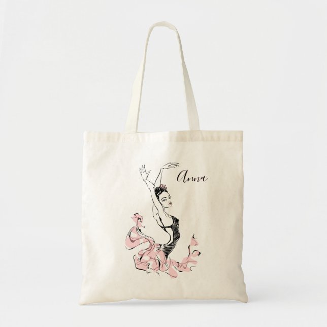 Bolso De Tela Personalización del sketch de Ballerina en rosa (Frente)
