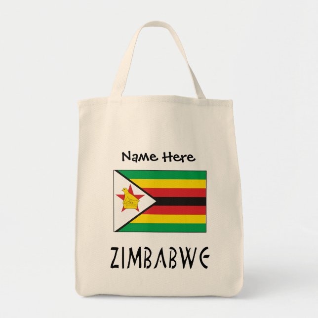 Bolso De Tela Personalización negra de la bandera zimbabuense (Frente)