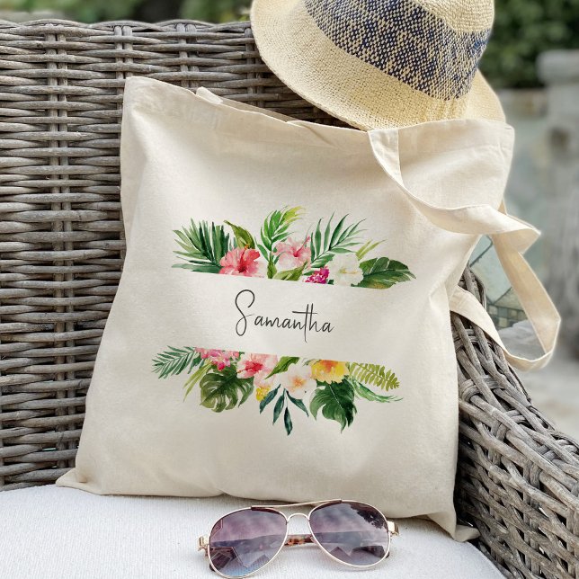 Bolso De Tela Personalizada la dama de honor floral de Plam trop (Subido por el creador)