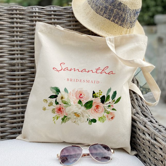 Bolso De Tela Personalizada la dama de honor floral rosa (Subido por el creador)