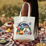 Bolso De Tela Personalizada la Novia de Campamento Rústico<br><div class="desc">Celebra tu fin de semana de soltera "Camp Bride" con esta encantadora bolsa de té personalizada. Este tote, que presenta un ilustracion caprichoso de una acogedora fogata, carpa de glamour, cócteles y detalles vibrantes como globos y acentos florales, es perfecto para llevar lo esencial durante el evento. El texto del...</div>