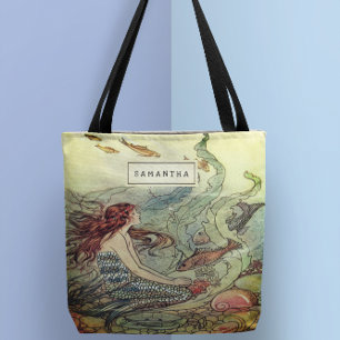 Bolso De Tela Personalizada la Sirenita Vintage bajo el mar