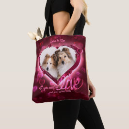 Bolso De Tela Personalizado 2 Foto, Mascota Amor Corazón de Neón
