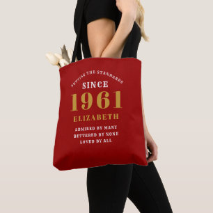 Bolso De Tela Personalizado 60 cumpleaños 1961 Elegante Moda Roj