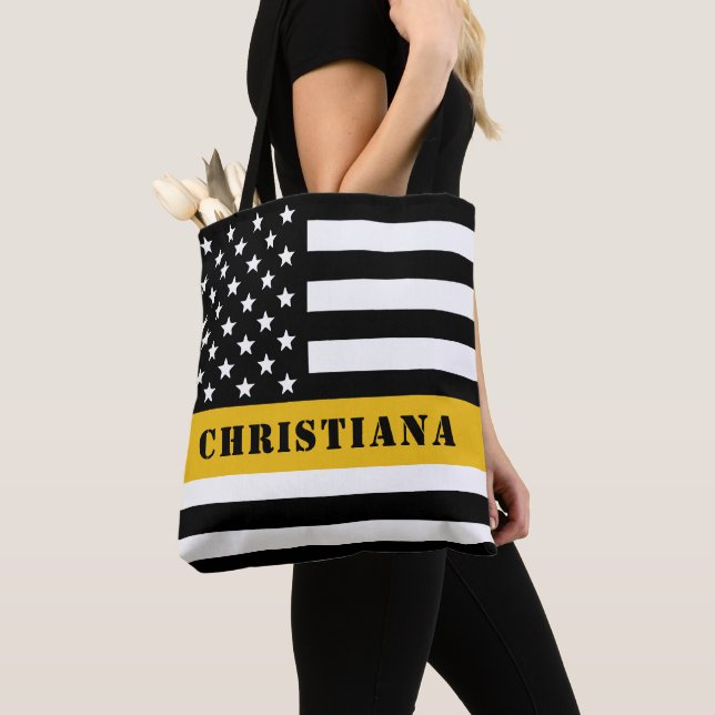 Bolso De Tela Personalizado 911 Dispatcher USA Flag Thin Gold Li (Detalle)