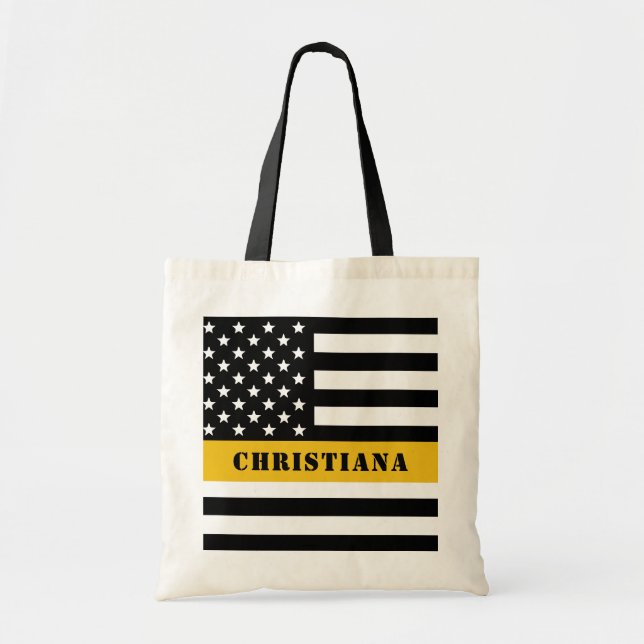 Bolso De Tela Personalizado 911 Dispatcher USA Flag Thin Gold Li (Frente)