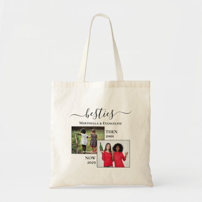 Bolso De Tela Personalizado Ahora Entonces 2 BESTIONES DE Fotos (Frente)