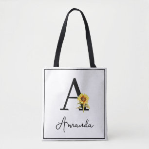 Bolso De Tela Personalizado amarillo acuarela Monogramo nombre g